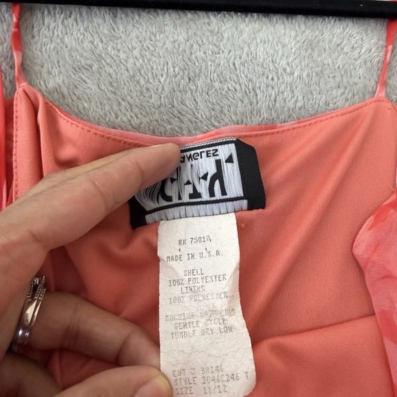 Vintage 90's City Triangles Printed Maxi Slip Dress Coral Pink Cowl Neck Size S - Picture 11 of 12